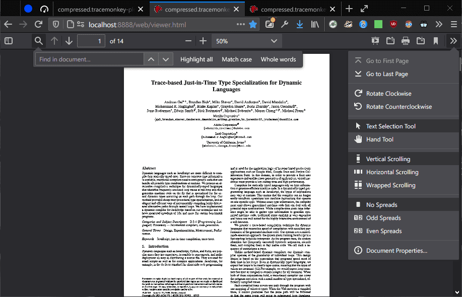 Visualizador PDF do Firefox 81 em tema escuro