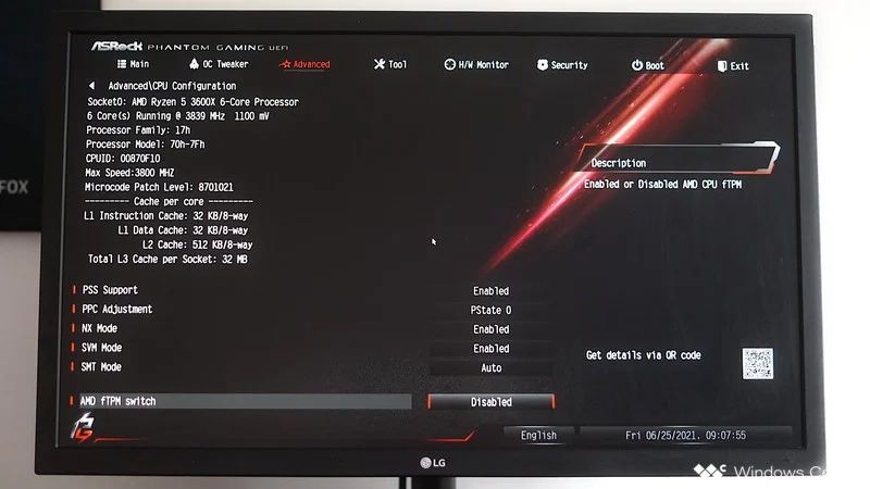 Habilitar fTPM na plataforma AMD